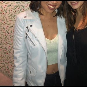 Express leather jacket with silver button zipper detail